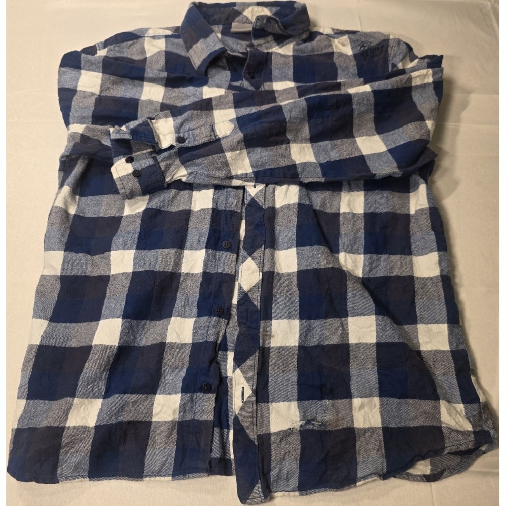 Vans Men's L Plaid Shirt Blue White Long Sleeve Button-Up Collared Casual Logo